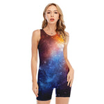 Fiery Universe Nebula Galaxy Space Print Sleeveless One Piece Swimsuit
