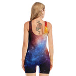 Fiery Universe Nebula Galaxy Space Print Sleeveless One Piece Swimsuit