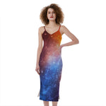 Fiery Universe Nebula Galaxy Space Print Slim Fit Midi Cami Dress