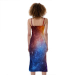 Fiery Universe Nebula Galaxy Space Print Slim Fit Midi Cami Dress