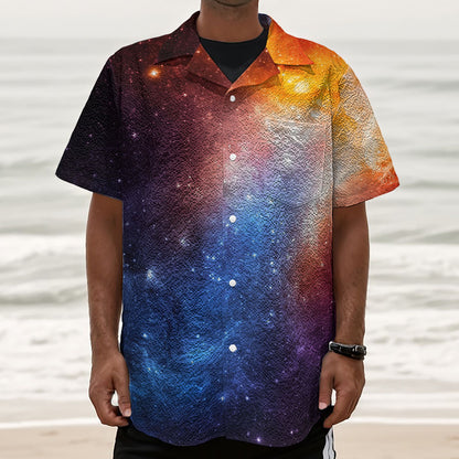Fiery Universe Nebula Galaxy Space Print Textured Short Sleeve Shirt