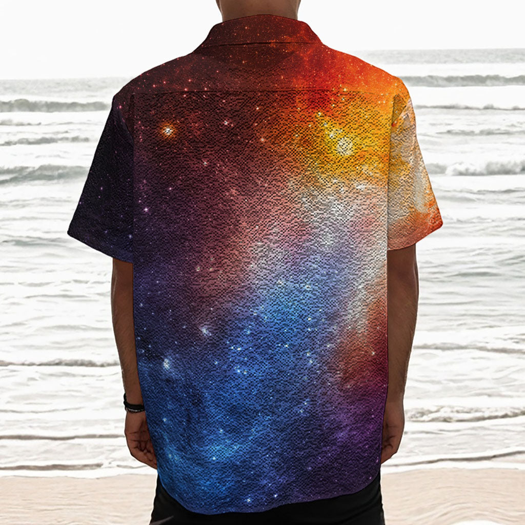 Fiery Universe Nebula Galaxy Space Print Textured Short Sleeve Shirt