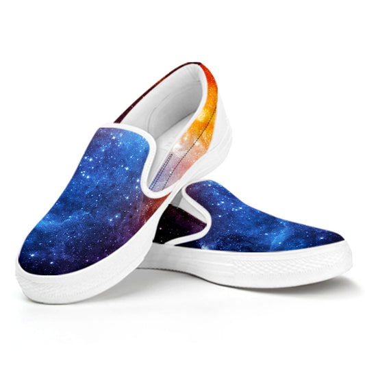 Fiery Universe Nebula Galaxy Space Print White Slip On Sneakers