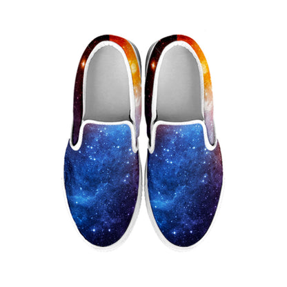 Fiery Universe Nebula Galaxy Space Print White Slip On Sneakers