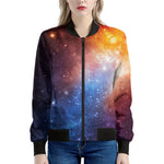 Fiery Universe Nebula Galaxy Space Print Women's Bomber Jacket