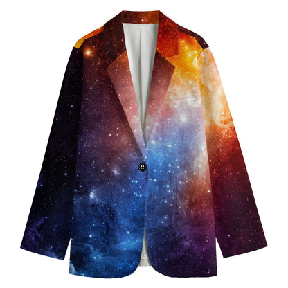 Fiery Universe Nebula Galaxy Space Print Women's Cotton Blazer