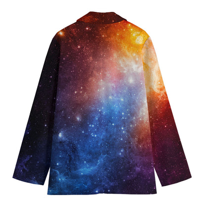 Fiery Universe Nebula Galaxy Space Print Women's Cotton Blazer