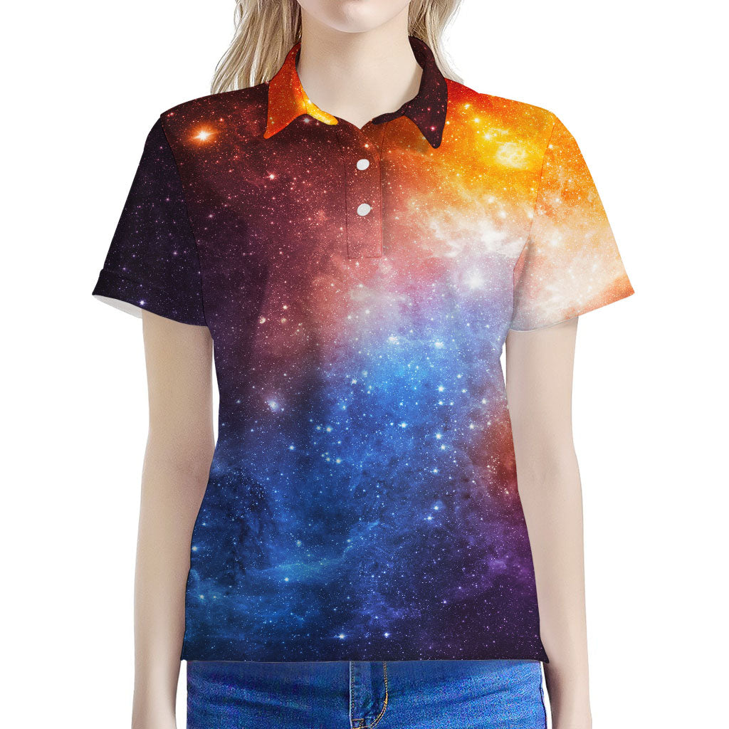 Fiery Universe Nebula Galaxy Space Print Women's Polo Shirt