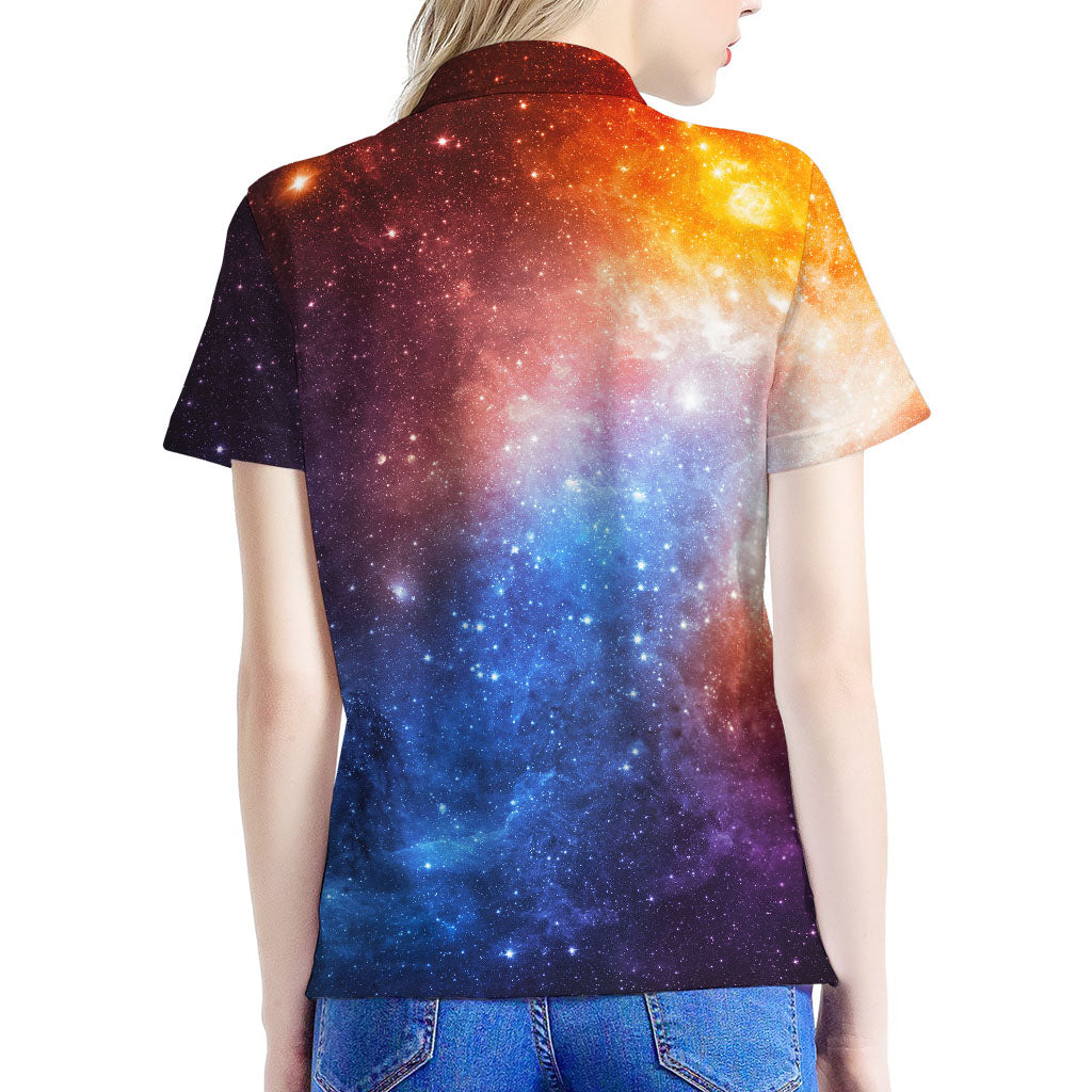 Fiery Universe Nebula Galaxy Space Print Women's Polo Shirt