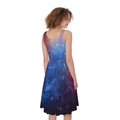 Fiery Universe Nebula Galaxy Space Print Women's Sleeveless Dress