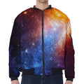 Fiery Universe Nebula Galaxy Space Print Zip Sleeve Bomber Jacket