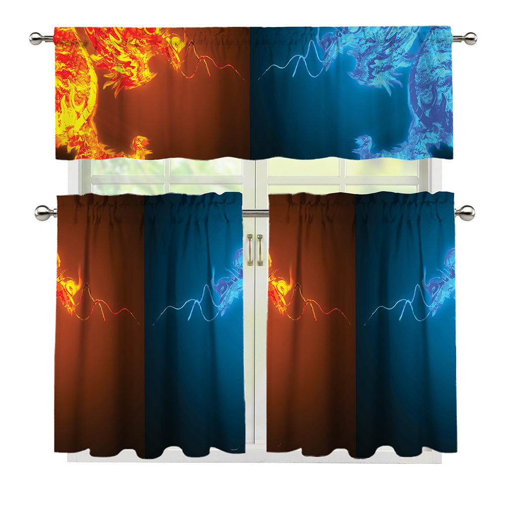 Fire And Ice Dragons Print 3 Piece Kitchen Curtains