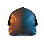 Fire And Ice Dragons Print Black Mesh Trucker Cap