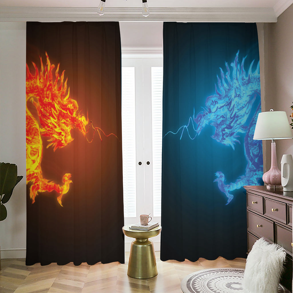 Fire And Ice Dragons Print Blackout Pencil Pleat Curtains