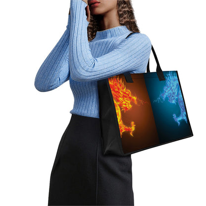 Fire And Ice Dragons Print Canvas Tote Bag