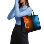 Fire And Ice Dragons Print Canvas Tote Bag