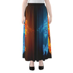 Fire And Ice Dragons Print Chiffon Maxi Skirt