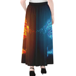 Fire And Ice Dragons Print Chiffon Maxi Skirt