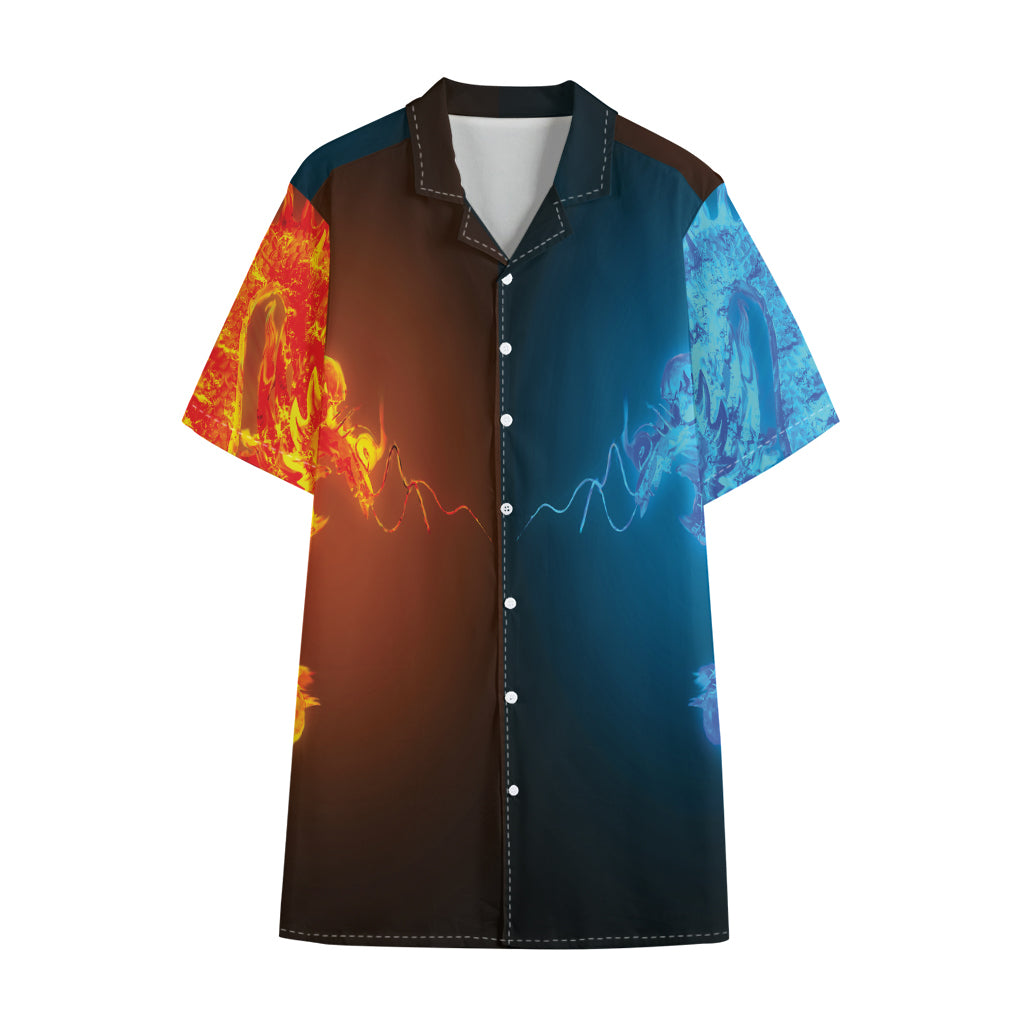 Fire And Ice Dragons Print Cotton Hawaiian Shirt