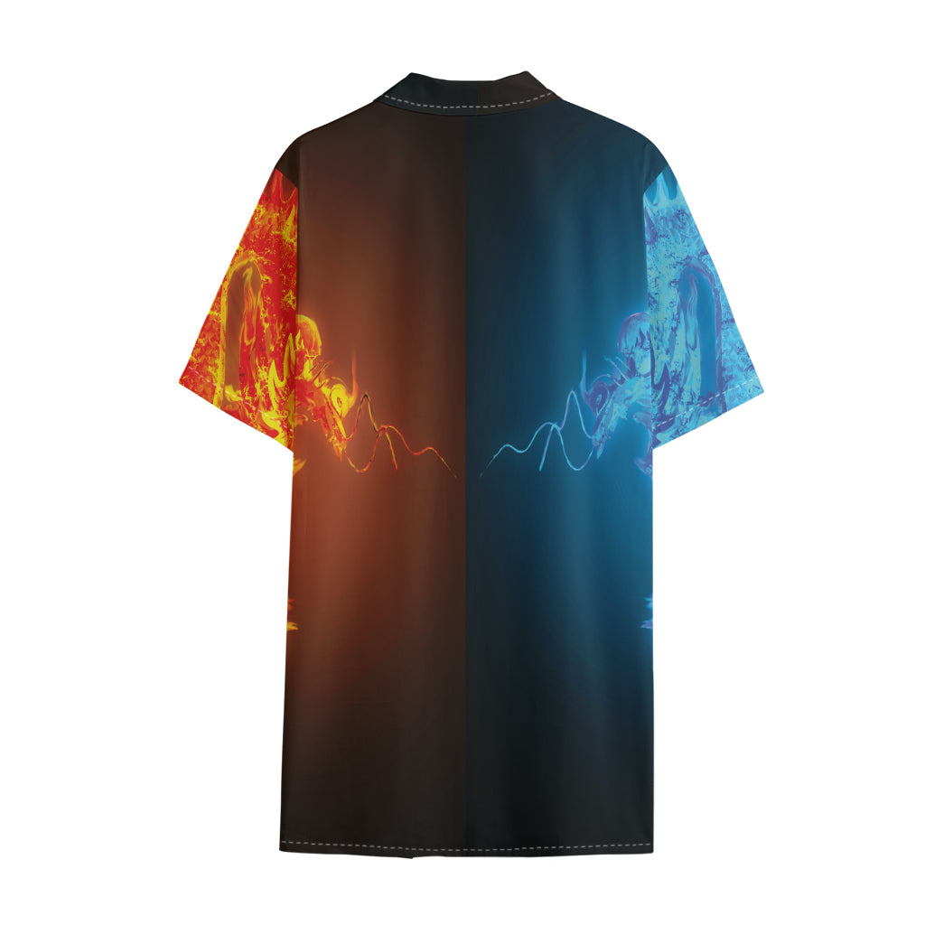 Fire And Ice Dragons Print Cotton Hawaiian Shirt