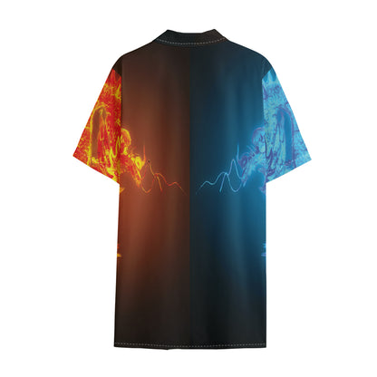 Fire And Ice Dragons Print Cotton Hawaiian Shirt