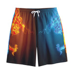 Fire And Ice Dragons Print Cotton Shorts
