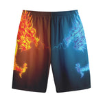 Fire And Ice Dragons Print Cotton Shorts