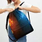 Fire And Ice Dragons Print Drawstring Backpack