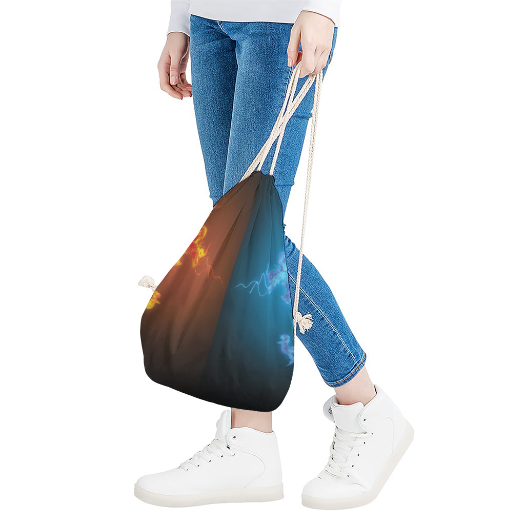 Fire And Ice Dragons Print Drawstring Bag