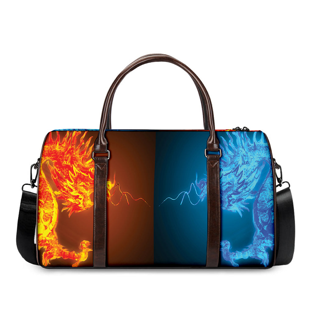 Fire And Ice Dragons Print Duffle Bag
