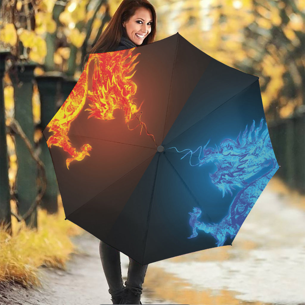 Fire And Ice Dragons Print Foldable Umbrella