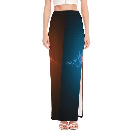 Fire And Ice Dragons Print High Slit Maxi Skirt