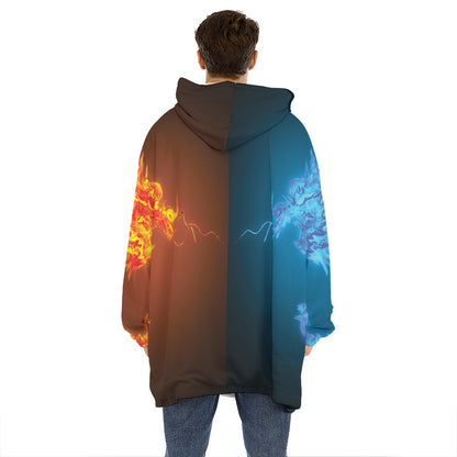 Fire And Ice Dragons Print Hoodie Blanket