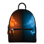 Fire And Ice Dragons Print Leather Backpack