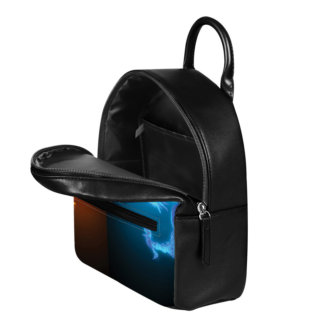 Fire And Ice Dragons Print Leather Backpack