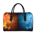 Fire And Ice Dragons Print Leather Duffel Bag