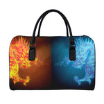 Fire And Ice Dragons Print Leather Duffle Bag