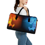 Fire And Ice Dragons Print Leather Duffle Bag