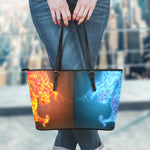 Fire And Ice Dragons Print Leather Tote Bag