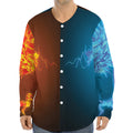 Fire And Ice Dragons Print Long Sleeve Baseball Jersey