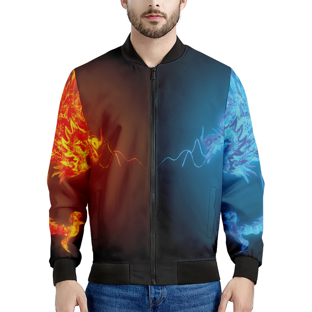 Fire And Ice Dragons Print Men's Bomber Jacket