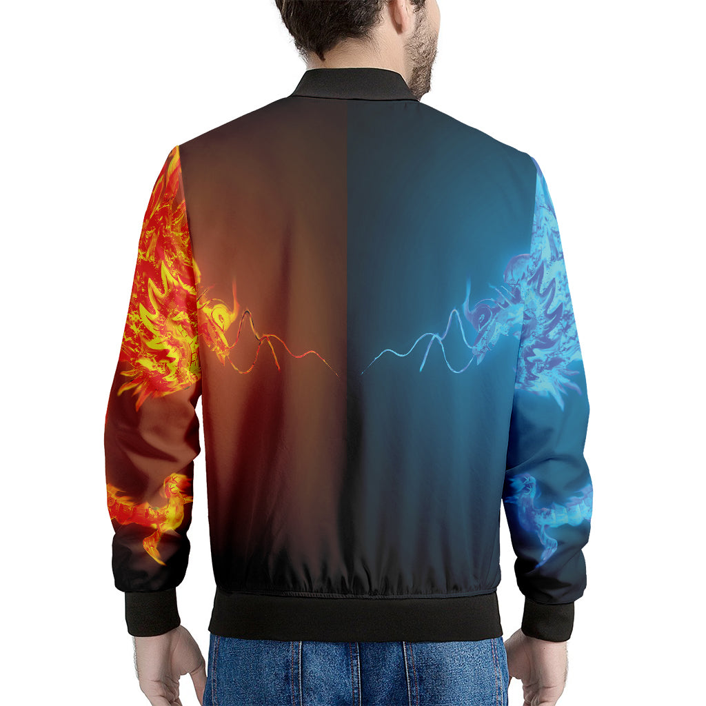Fire And Ice Dragons Print Men's Bomber Jacket