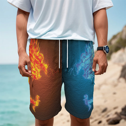 Fire And Ice Dragons Print Men's Cargo Shorts
