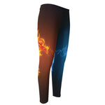 Fire And Ice Dragons Print Men's Compression Pants