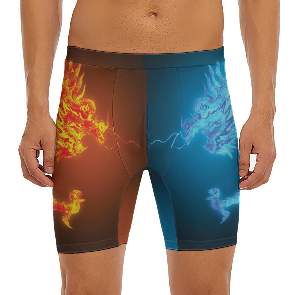 Fire And Ice Dragons Print Men's Long Boxer Briefs