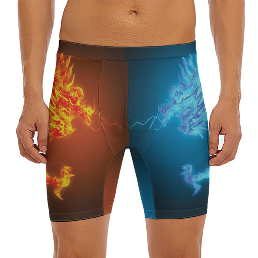 Fire And Ice Dragons Print Men's Long Boxer Briefs