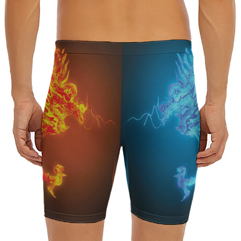 Fire And Ice Dragons Print Men's Long Boxer Briefs