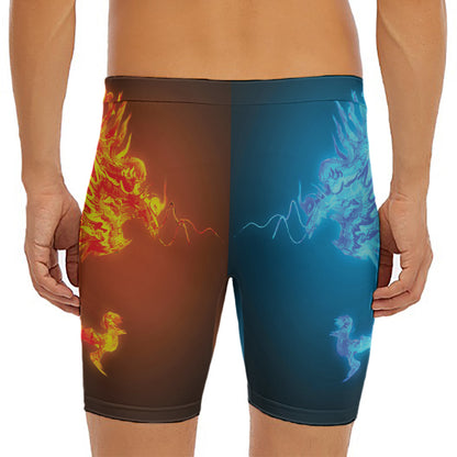 Fire And Ice Dragons Print Men's Long Boxer Briefs