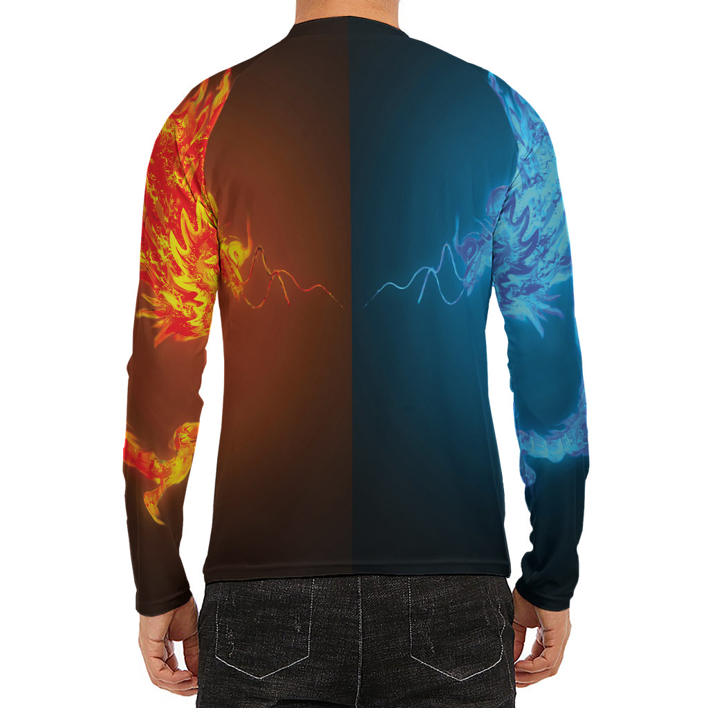 Fire And Ice Dragons Print Men's Long Sleeve Rash Guard