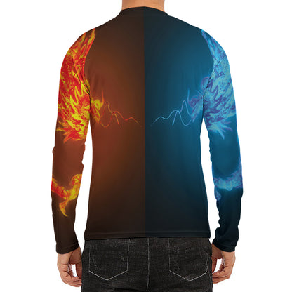 Fire And Ice Dragons Print Men's Long Sleeve Rash Guard